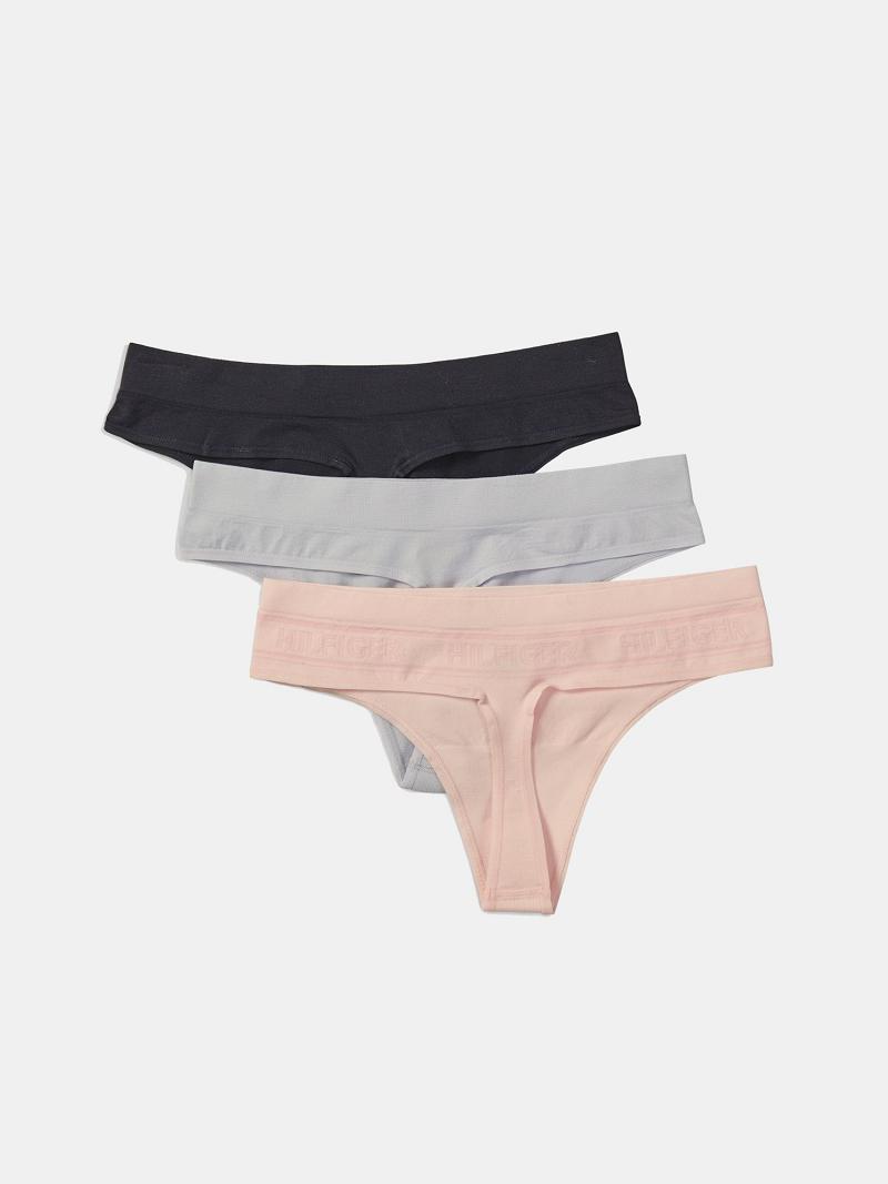 Női Tommy Hilfiger Seamless 3PK Thongs Rózsaszín | HU 576OKI